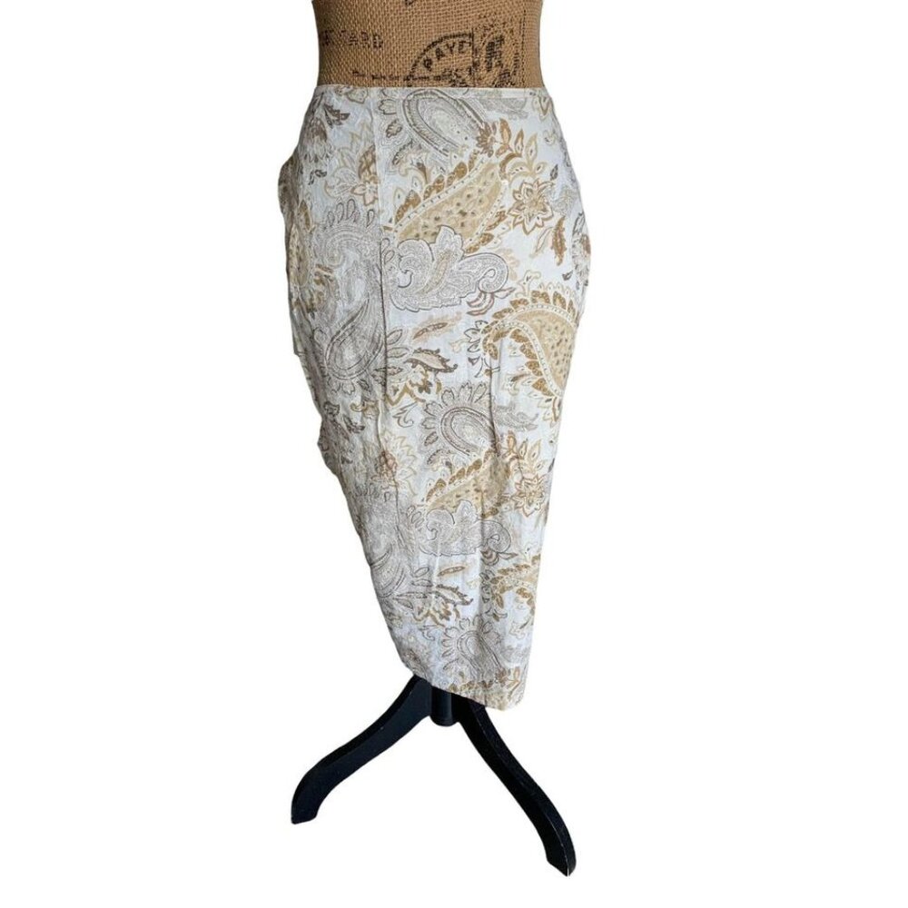 🍒 2/$20 🍒 Style & Co Paisley Cream and Tan Skirt sz 12